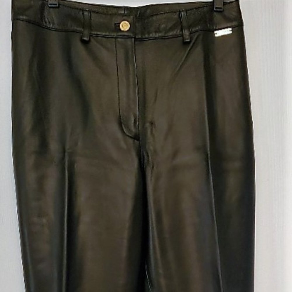 St John Sport Marie Gray Pants Black Leather Pants READ